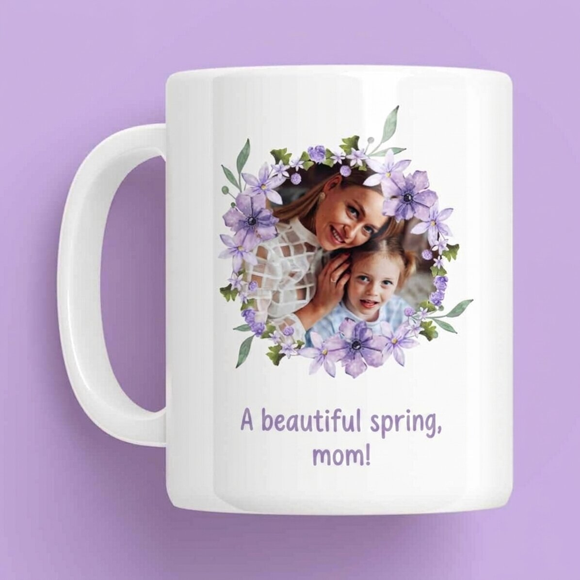 Personalisierte Tasse mit Foto und Text – Einen schönen Frühling!