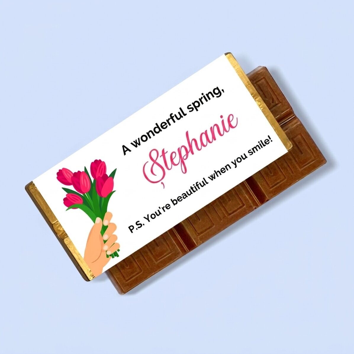 Personalisierte Mini-Schokoladentafel mit Botschaft – Frühlingsblumen