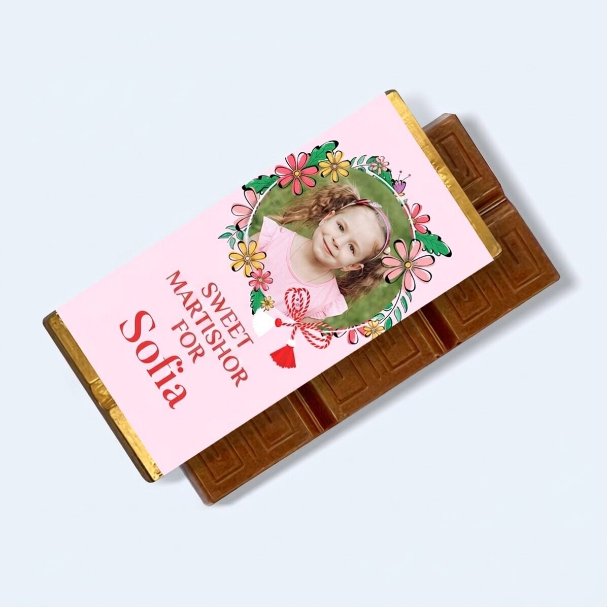 Personalisierte Mini-Schokoladentafel mit Botschaft und Foto
