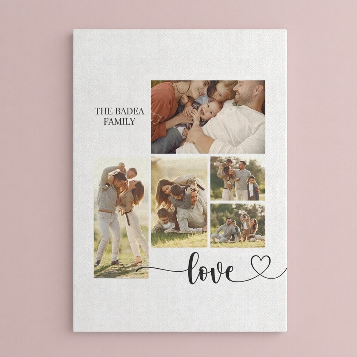 Individuell gestaltetes Leinwandbild mit Text und 5 Fotos – Unsere Familie