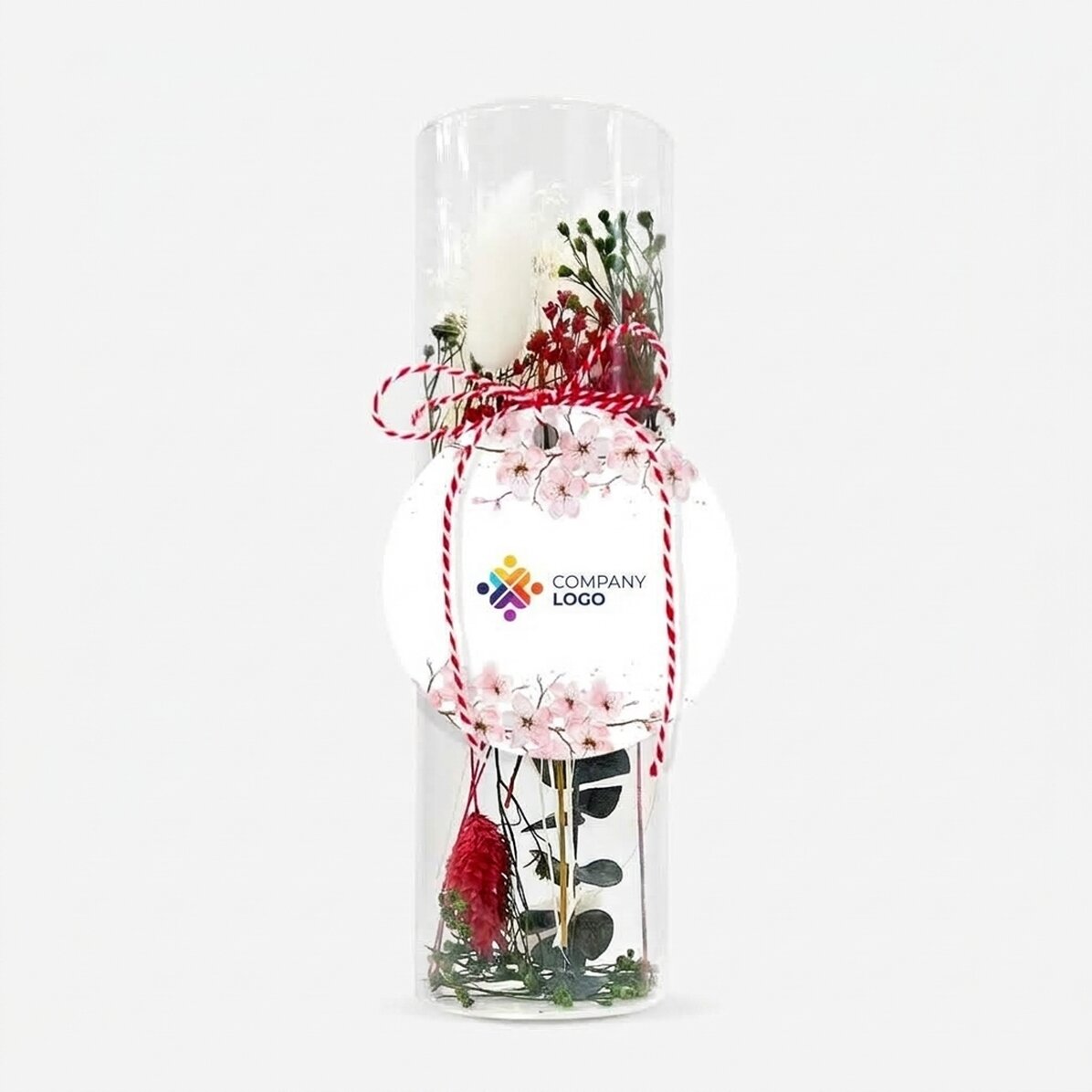 Martisor-Dekoration aus Glas mit konservierten Blumen, individuell mit Logo gestaltet – Blumen