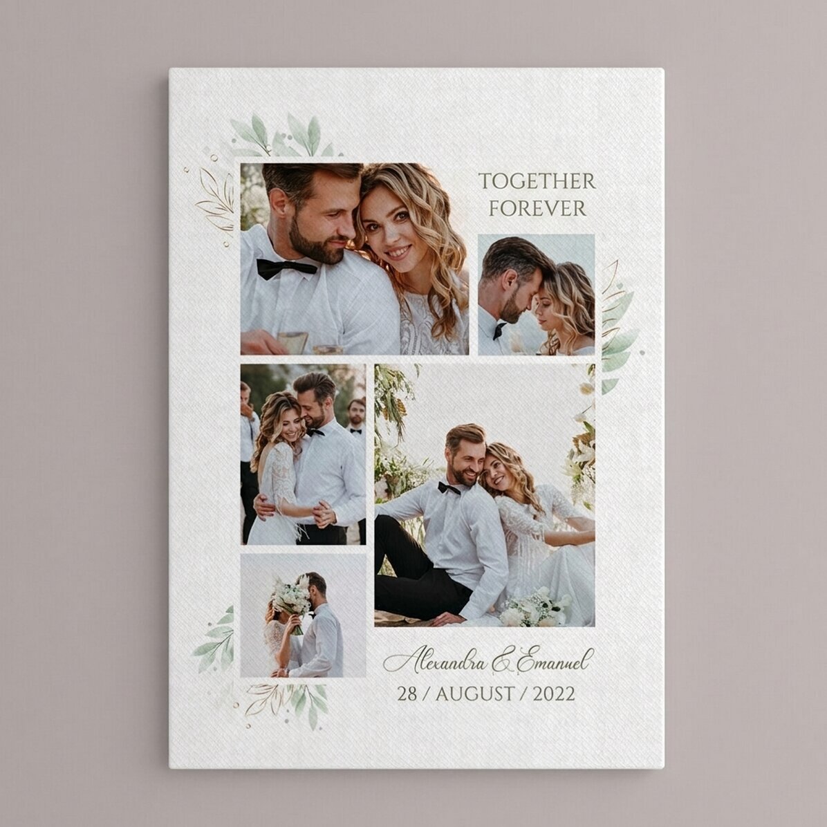 Individuell gestaltetes Leinwandbild mit Fotos und Text – Hochzeit