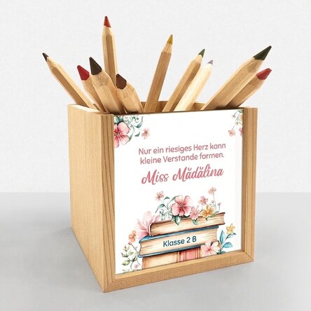 Personalisierter Stifthalter mit einer Botschaft für Lehrerinnen