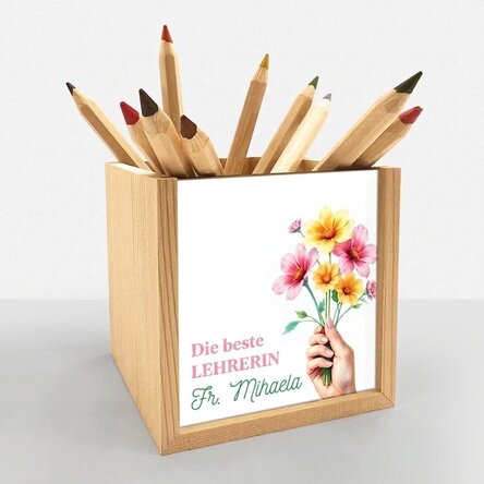 Personalisierter Stifthalter mit Text – Blumen für dich