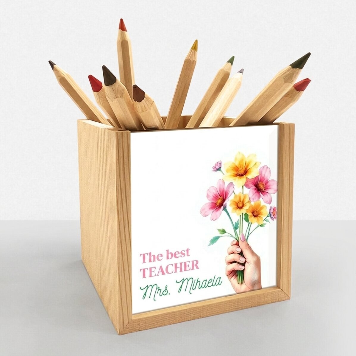 Personalisierter Stifthalter mit Text – Blumen für dich