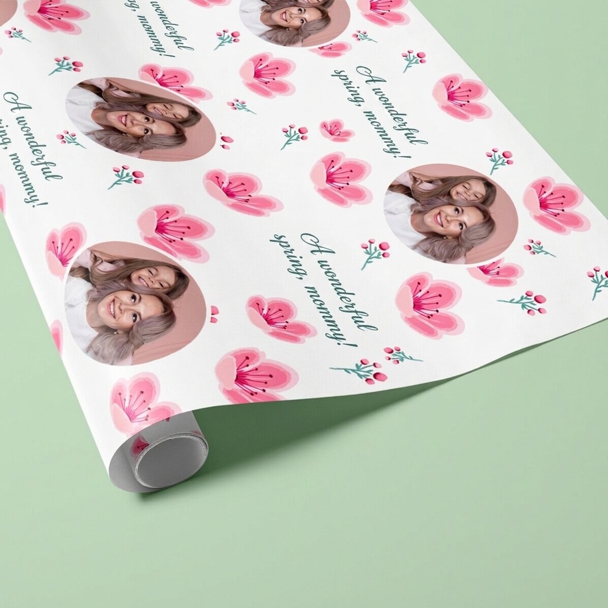 Individuell gestaltetes Geschenkpapier mit Foto und Botschaft – Frühling