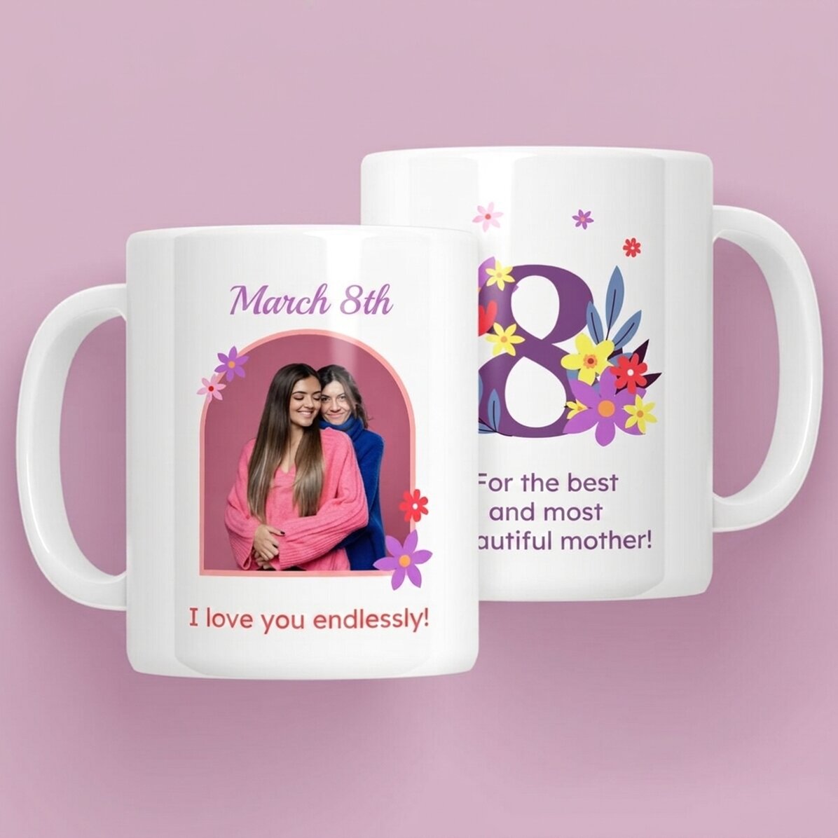 Personalisierte Tasse mit Text und Foto – 8. März