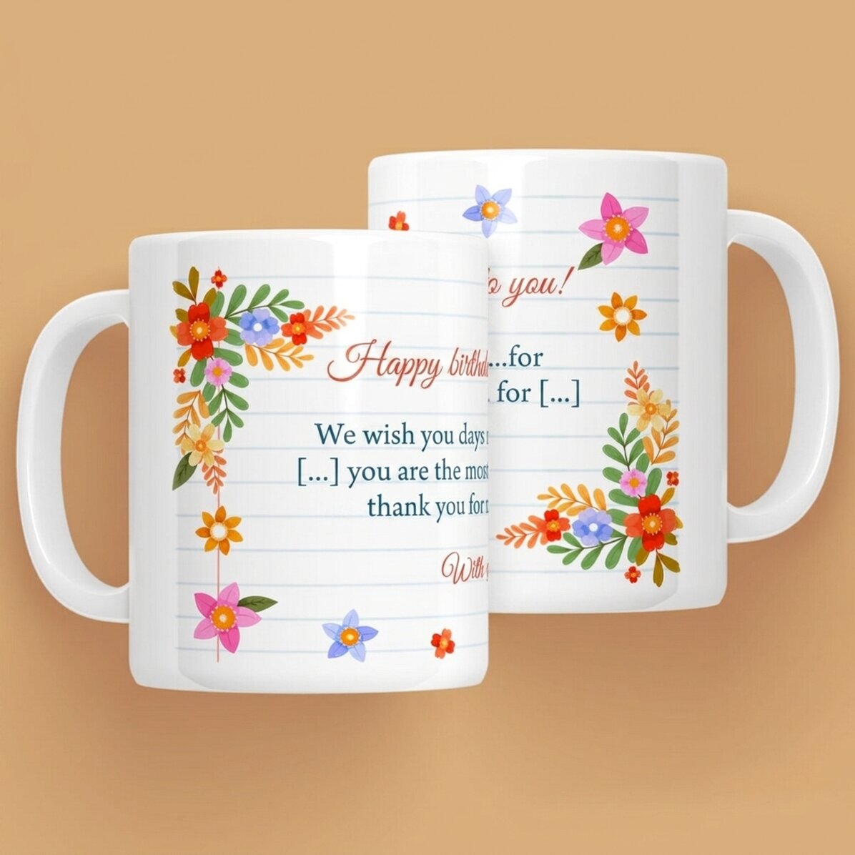 Personalisierte Tasse mit Text – Blumen
