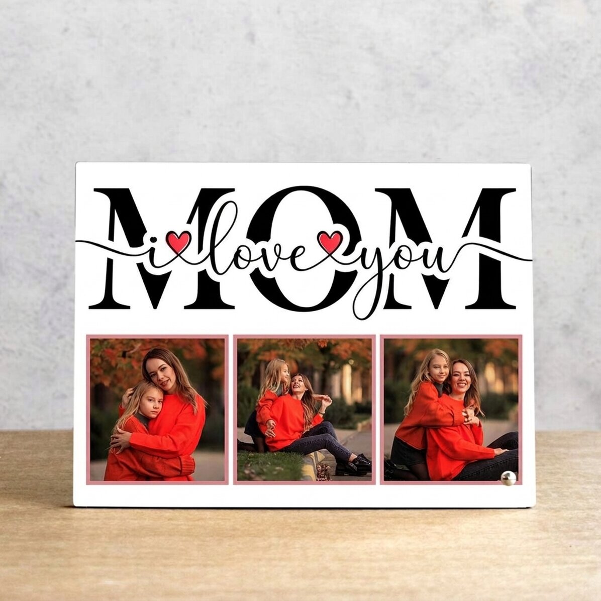 Personalisierter Fotorahmen für den Schreibtisch mit 3 Fotos – Mom
