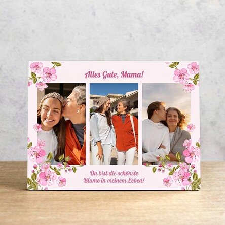 Personalisierter Fotorahmen für den Schreibtisch mit 3 Fotos und einer Botschaft – Frühling