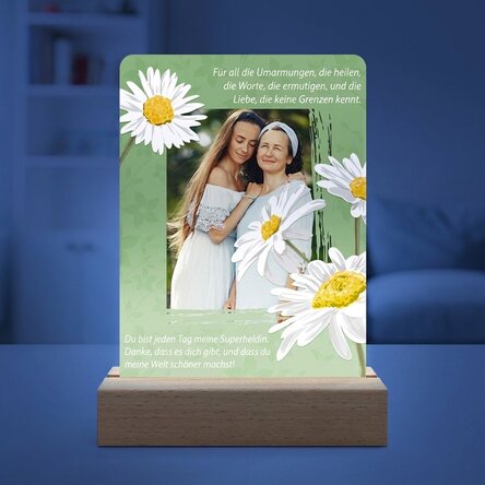 Individuell gestaltete LED-Nachtlampe mit Foto und Text – Daisies