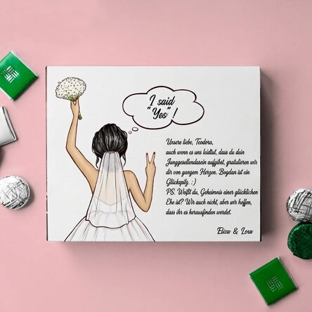 Personalisierte Pralinenschachtel mit Botschaft – „Bride to be“