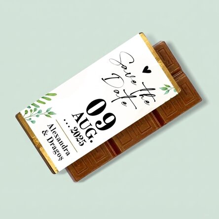 Personalisierte Mini-Schokoladentafel mit Botschaft – Save the date