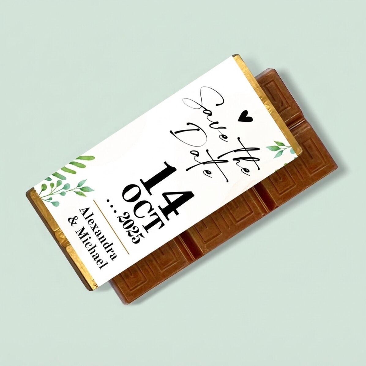 Personalisierte Mini-Schokoladentafel mit Botschaft – Save the date