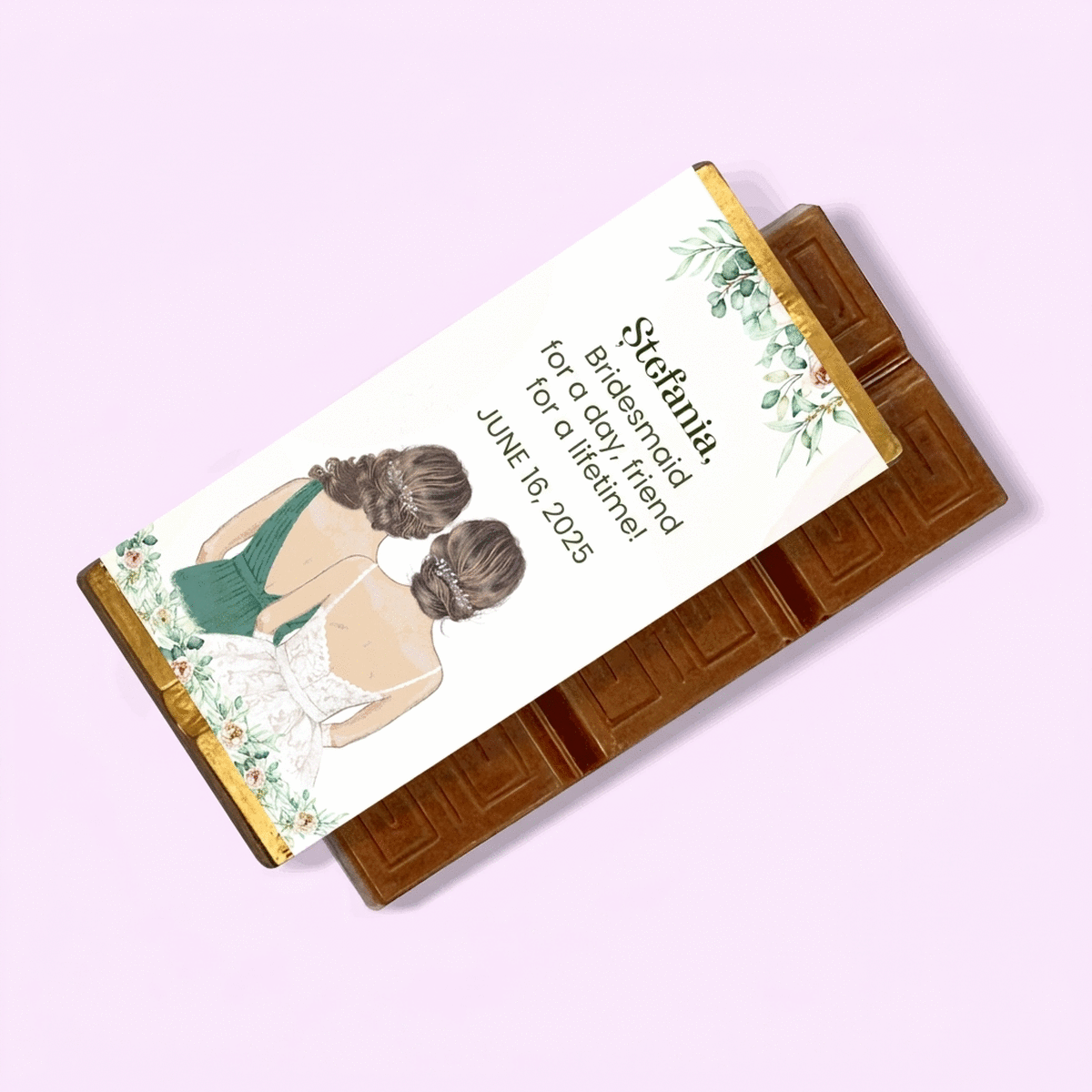 Personalisierte Mini-Schokoladentafel mit Botschaft – Brautjungfer