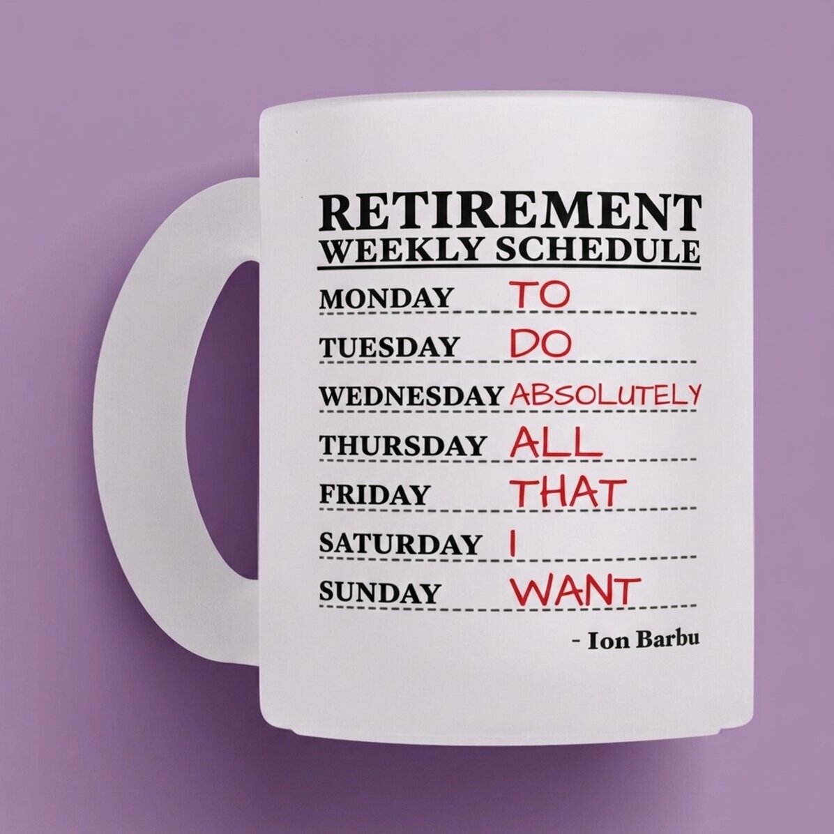 Personalisierter Glasbecher mit Text – Wochenplan