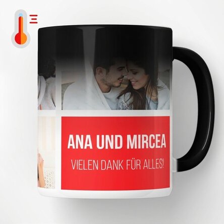 Personalisierte Zaubertasse mit 5 Fotos und Text