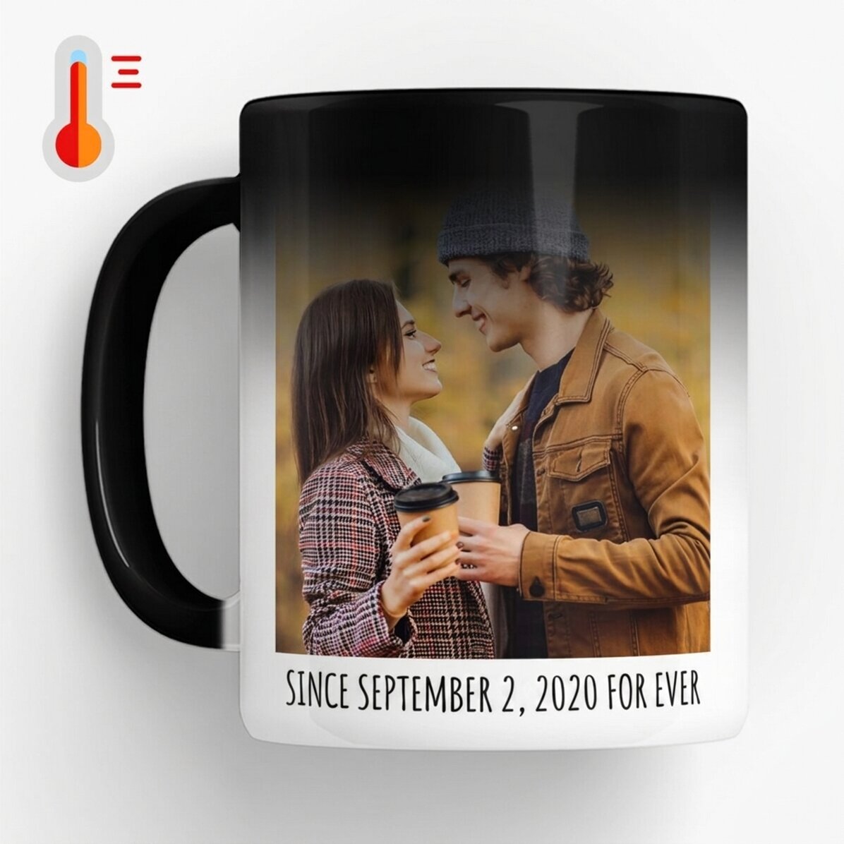 Personalisierte Zaubertasse mit 2 Fotos und Text