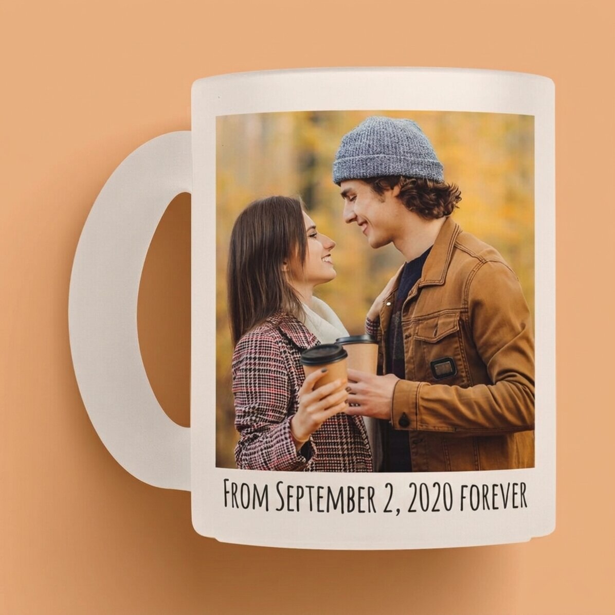 Personalisierter Glasbecher mit 2 Fotos und Text