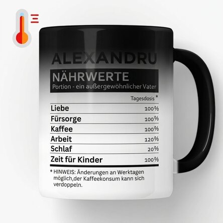 Personalisierte Zaubertasse mit Text – Nährwertangaben