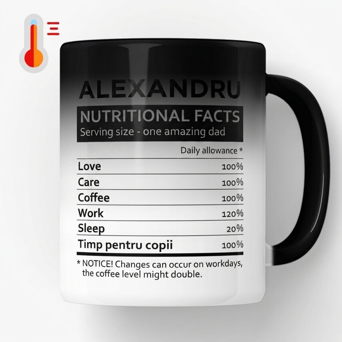 Personalisierter Thermobecher mit Text – Nährwertangaben