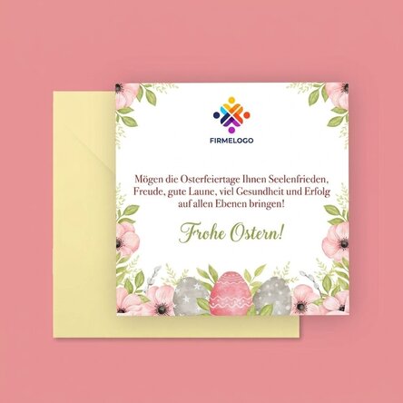 Individuell gestaltete quadratische Karte mit Text und Logo – Ostern