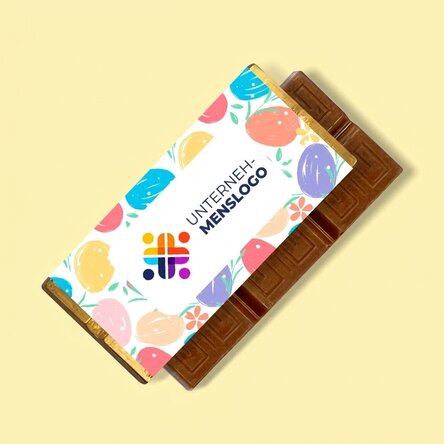 Personalisierte Mini-Schokoladentafel mit Logo und Botschaft – Bunte Eier