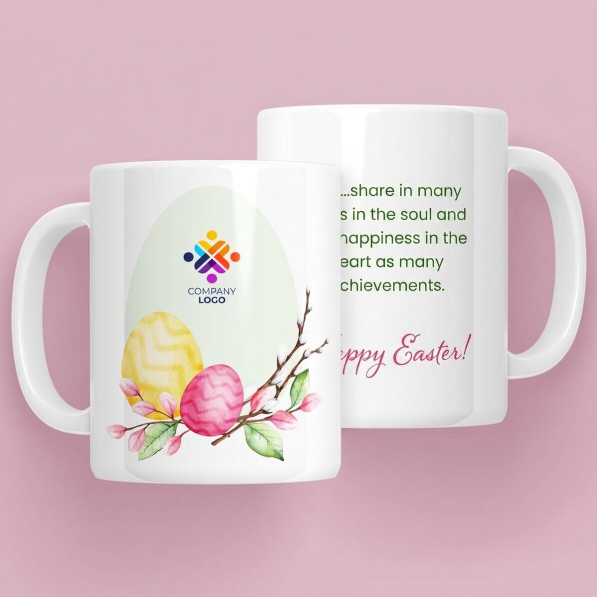 Personalisierter Becher mit Logo und Text – Frohe Ostern!