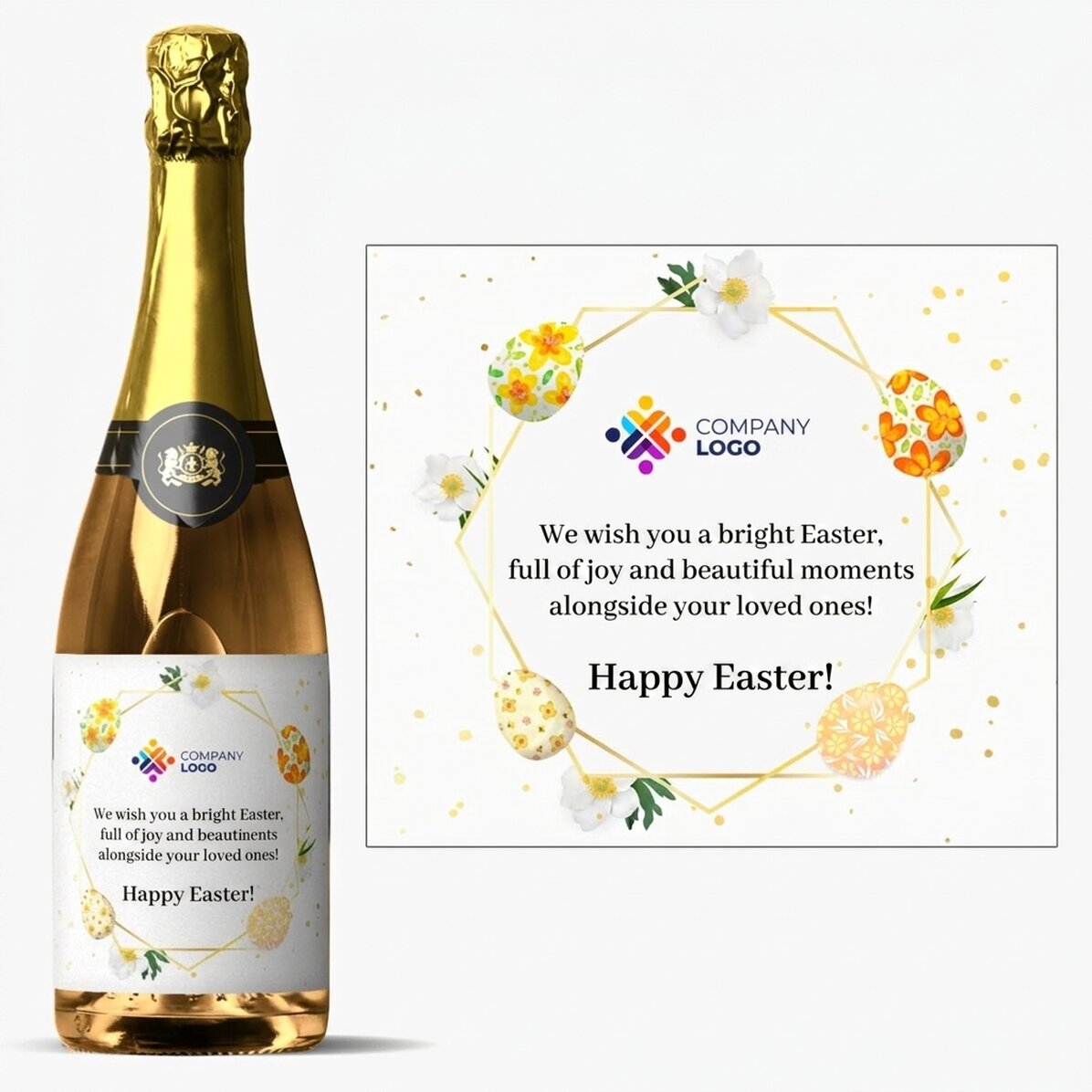 Personalisierter Sekt mit Logo und Text – Ostergruß