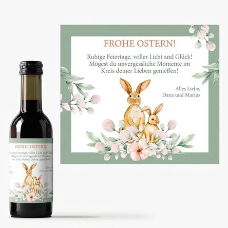 Personalisierte Mini-Weinflasche mit Grußbotschaft – Frohe Ostern!