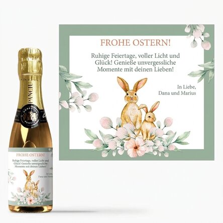Kleine, personalisierte Sektflasche mit Grußbotschaft – Frohe Ostern!