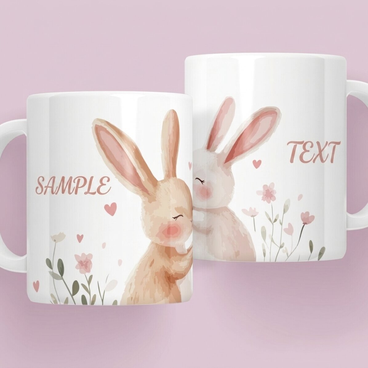 Personalisierte Tasse mit Namen – Verliebte Häschen