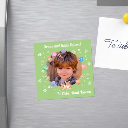 Individuell gestalteter Magnet 10x10 mit Foto und Text – Ostern