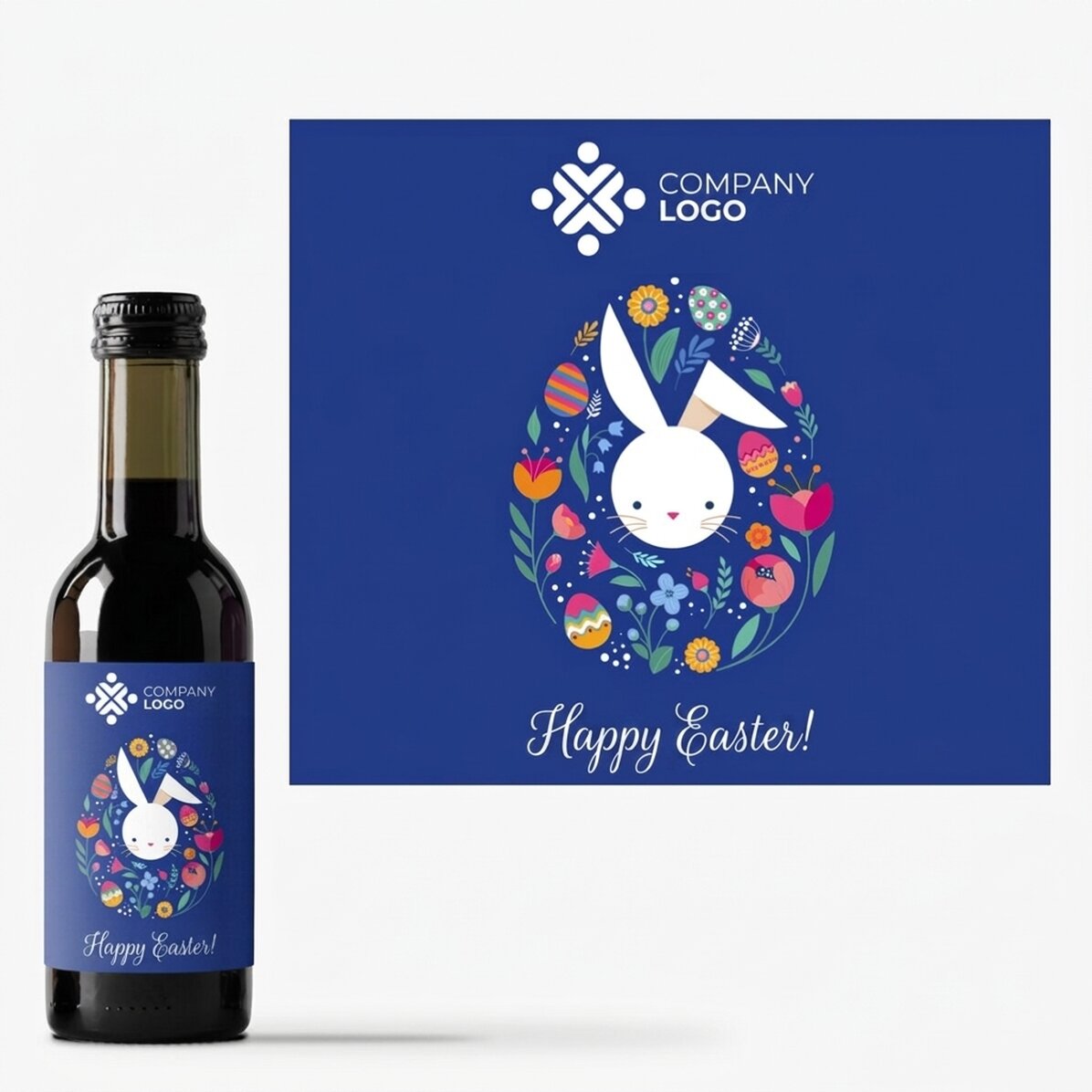 Personalisierte Mini-Weinflasche mit Logo und Ostergruß