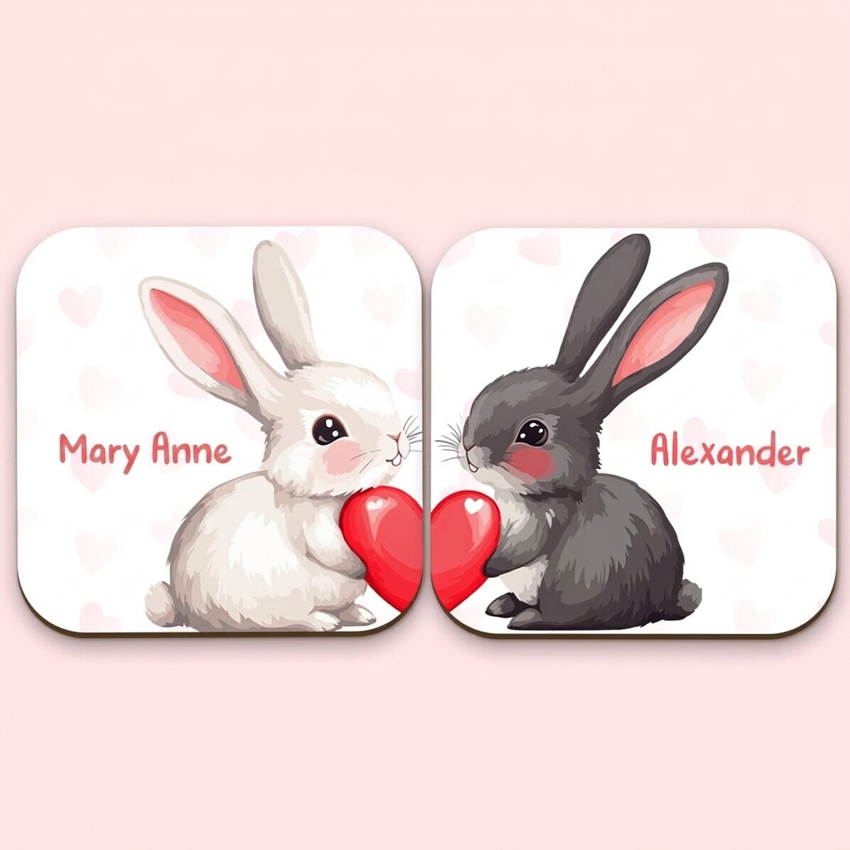Set mit 2 personalisierten Untersetzern mit Aufdruck – Häschen