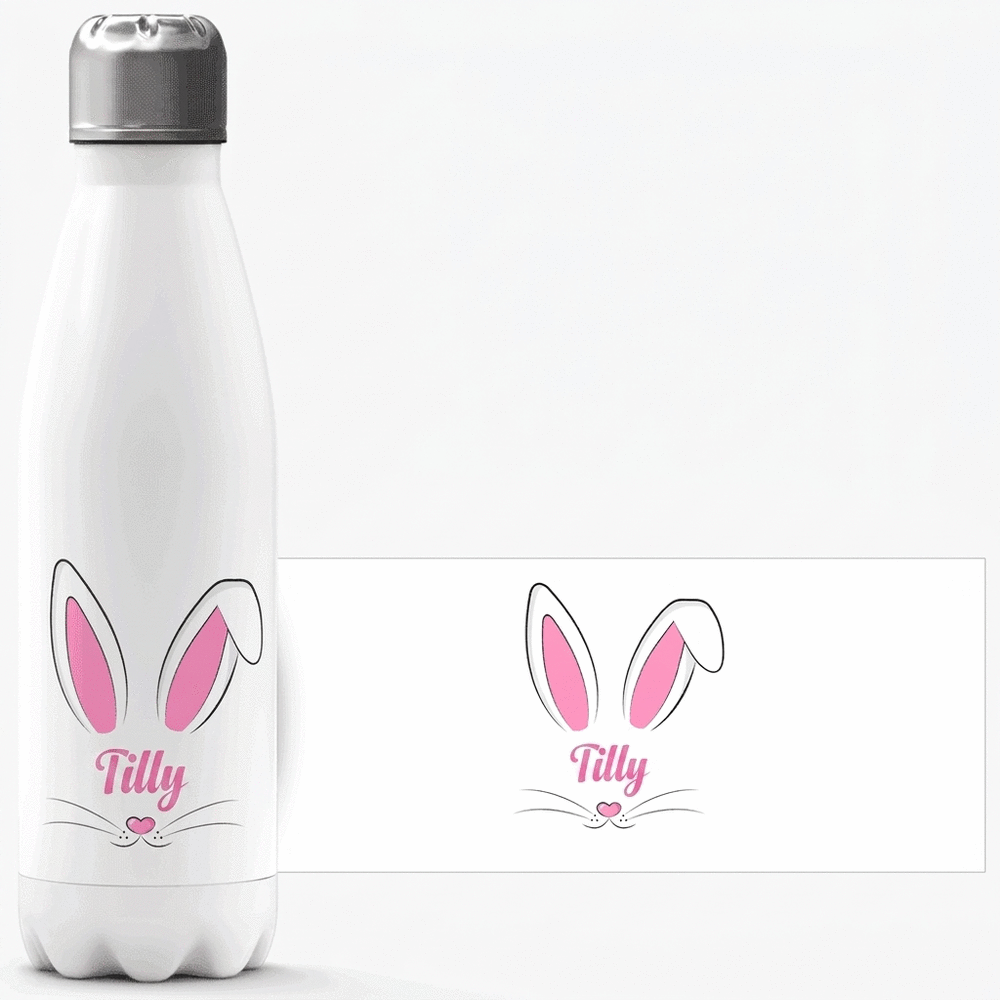 Thermoskanne mit weißem Boden, individuell mit Namen bedruckt – Bunny