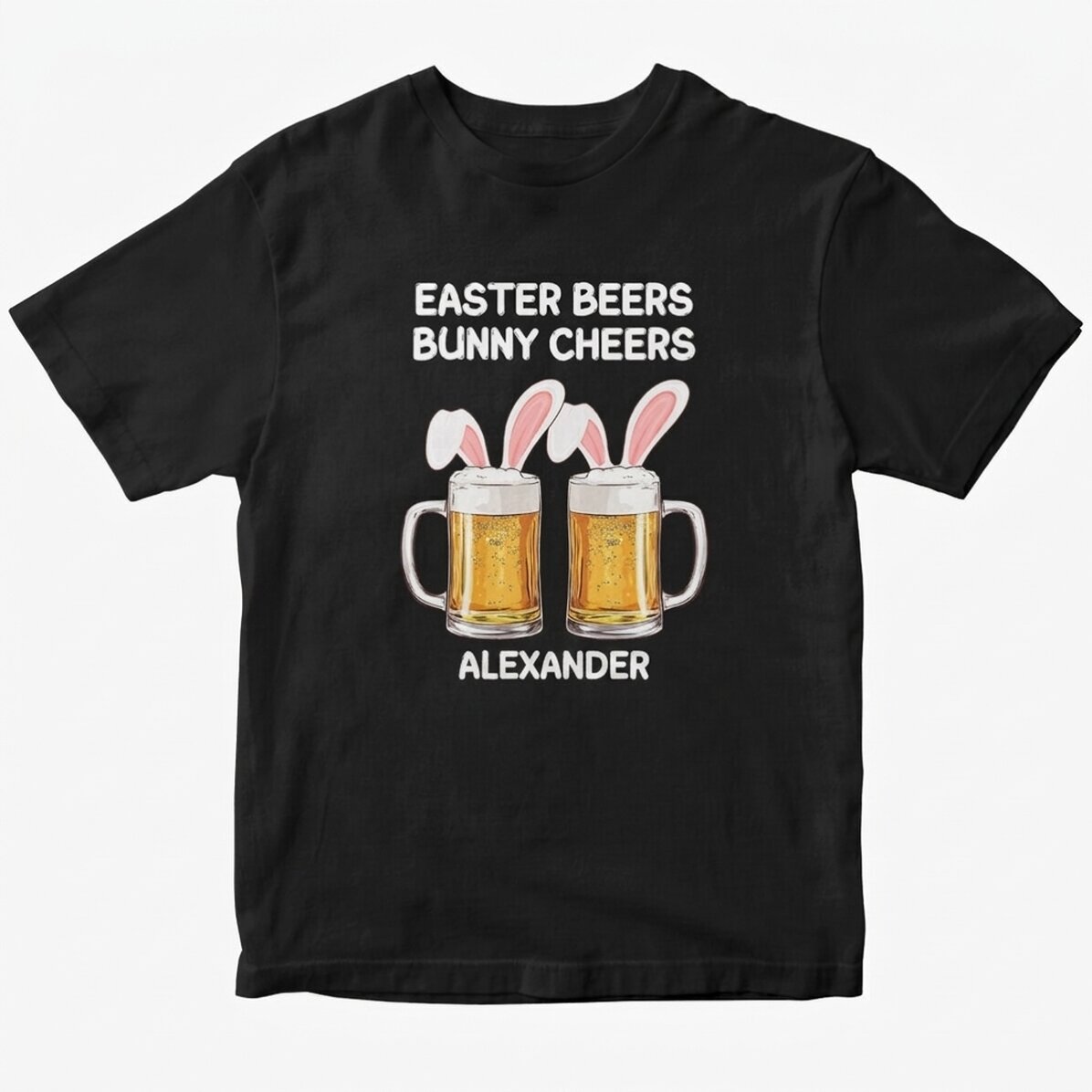 Personalisiertes Baumwoll-T-Shirt mit Aufdruck – „Easter cheers“
