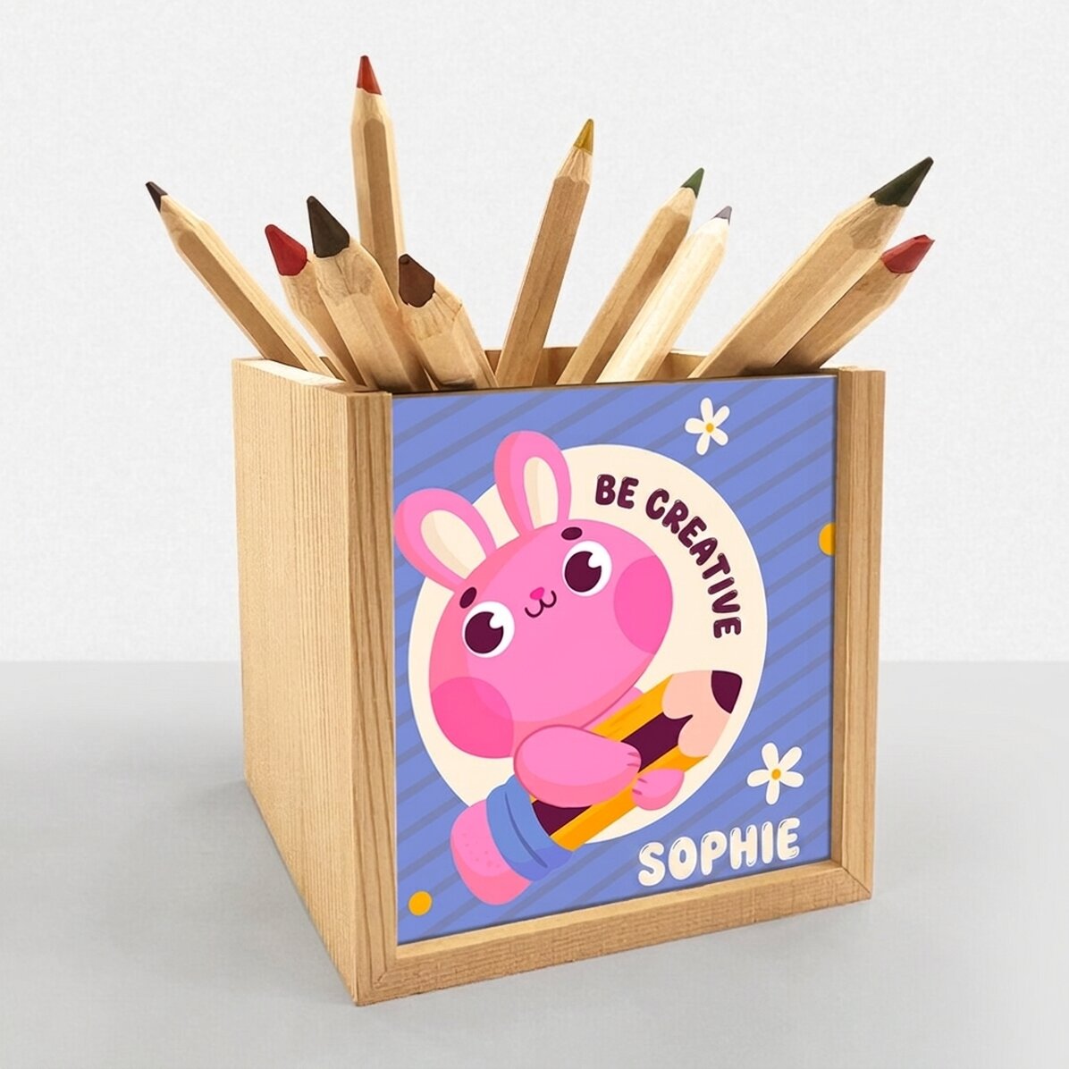 Personalisierter Stifthalter mit Botschaft – Creative Bunny