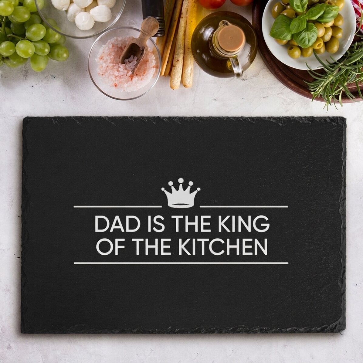 Individuell gravierte Schieferplatte mit Text – The King Of The Kitchen