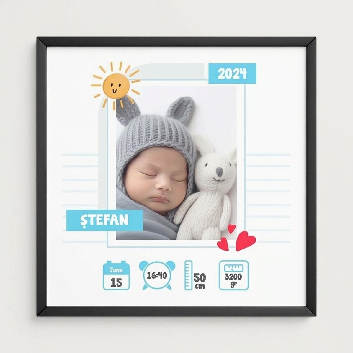 Individuell gestaltetes Bild mit Foto und Botschaft – Hello, Baby