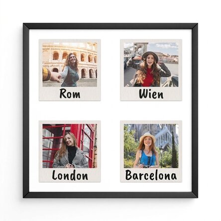 Individuell gestaltetes Bild mit 4 Fotos und Text – Polaroid