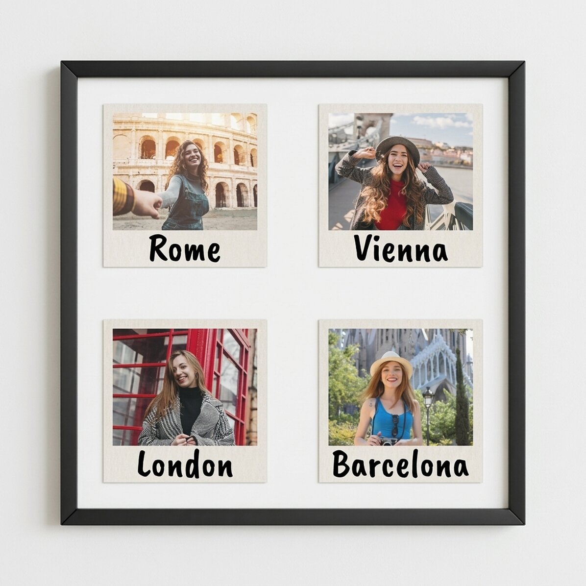 Individuell gestaltetes Bild mit 4 Fotos und Text – Polaroid