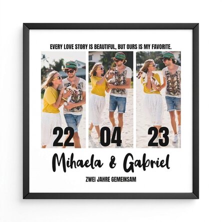 Individuell gestaltetes Bild mit 3 Fotos und Text – Unsere Geschichte