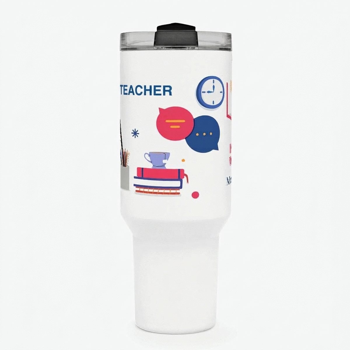 Thermosbecher mit Henkel und Strohhalm, individuell mit einer Botschaft bedruckt – Englischlehrerin