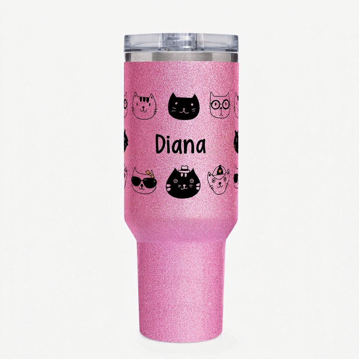 Thermobecher mit Henkel und Strohhalm, individuell mit Namen bedruckt – Cats