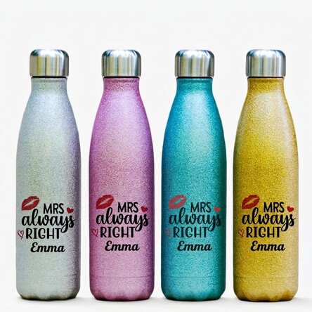 Personalisierte Glitzer-Thermoskanne mit Namen – Mrs. Always Right