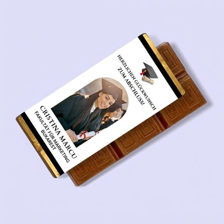 Personalisierte Mini-Schokoladentafel mit Foto und Botschaft – Schulabschluss