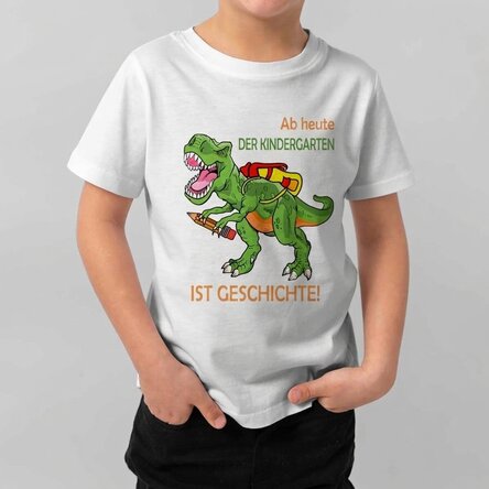 Personalisiertes Baumwoll-T-Shirt für Kinder mit Aufdruck – Der Kindergarten ist Geschichte!