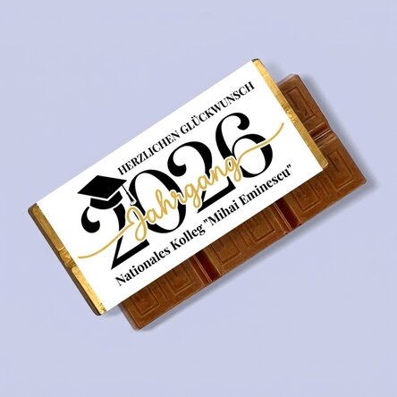 Personalisierte Mini-Schokoladentafel mit Botschaft und Jahreszahl – Glückwünsche zum Schulabschluss