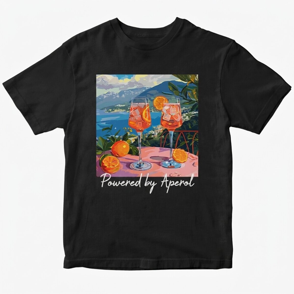 Personalisiertes Baumwoll-T-Shirt mit Aufdruck – Fueled by Aperol